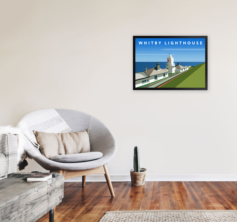 Whitby Lighthouse Digital Art Print by Richard O'Neill, Framed Wall Art A2 White Frame