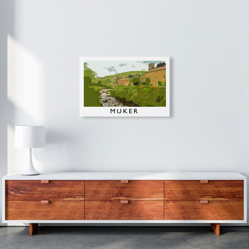 Muker Travel Art Print by Richard O'Neill, Framed Wall Art A2 Canvas