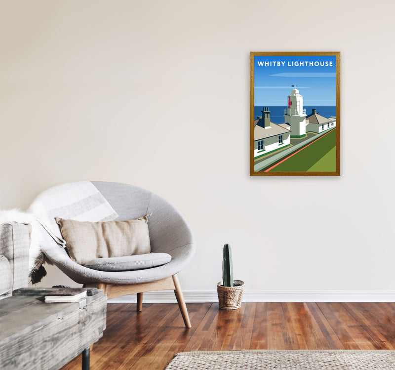 Whitby Lighthouse Travel Art Print by Richard O'Neill, Framed Wall Art A2 Print Only