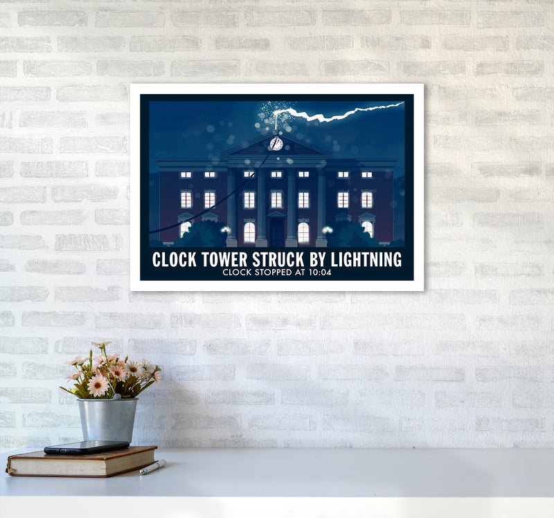 Clock Tower Struck By Lightning Art Print by Richard O'Neill A2 Black Frame