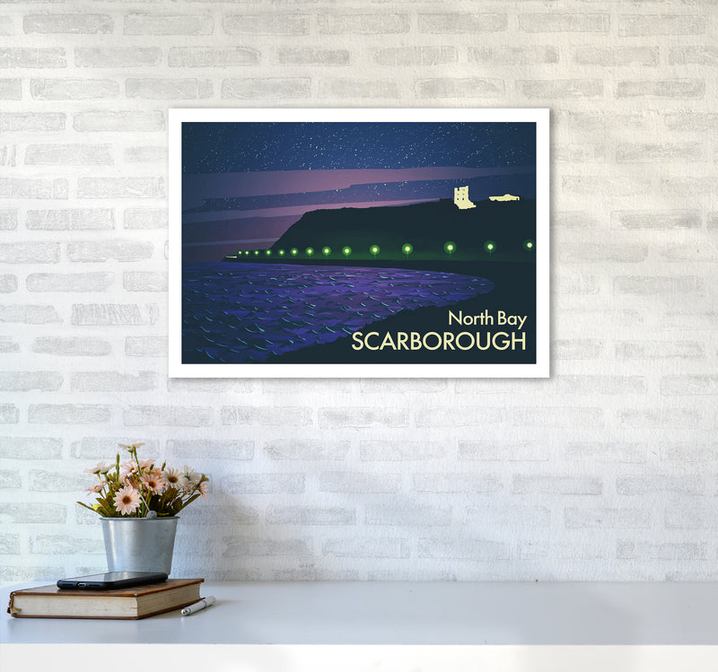North Bay Scarborough (Night) Art Print by Richard O'Neill A2 Black Frame