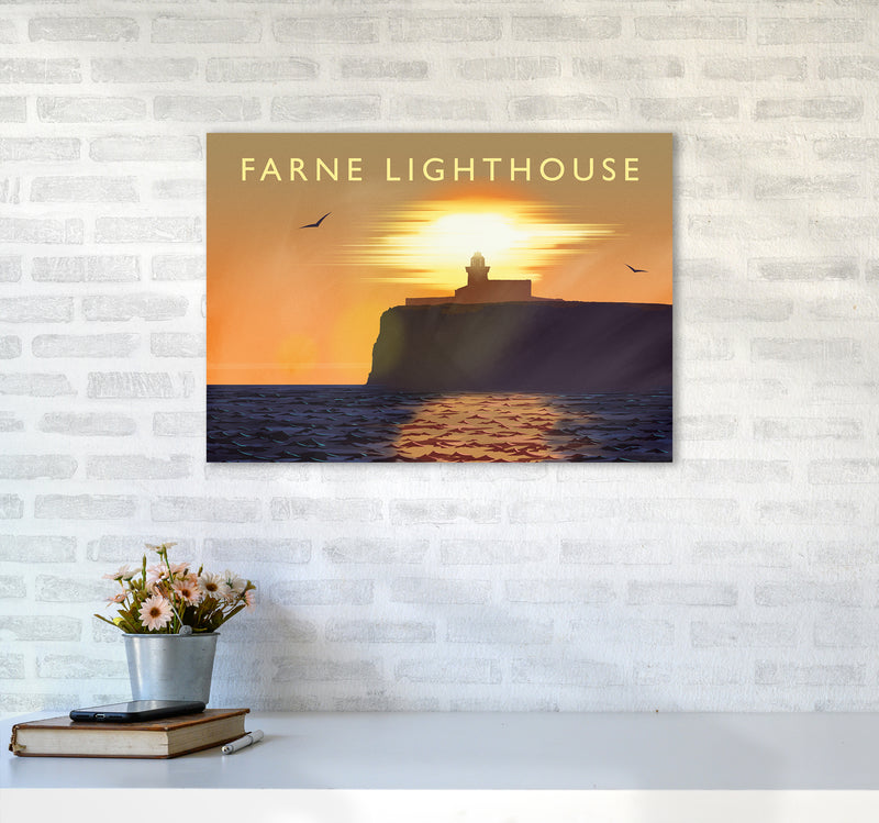 Farne Lighthouse Travel Art Print by Richard O'Neill A2 Black Frame
