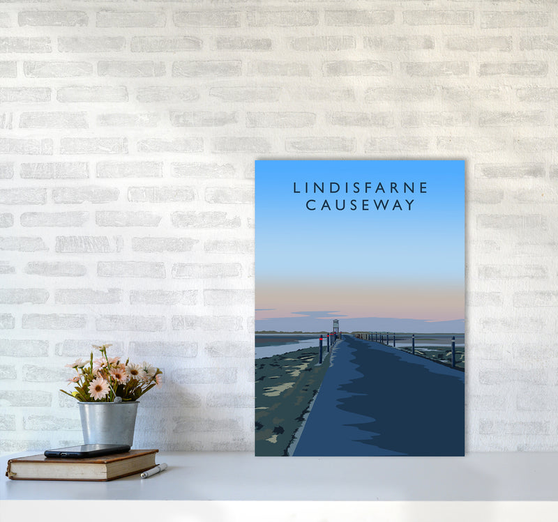 Lindisfarne Causeway portrait Travel Art Print by Richard O'Neill A2 Black Frame