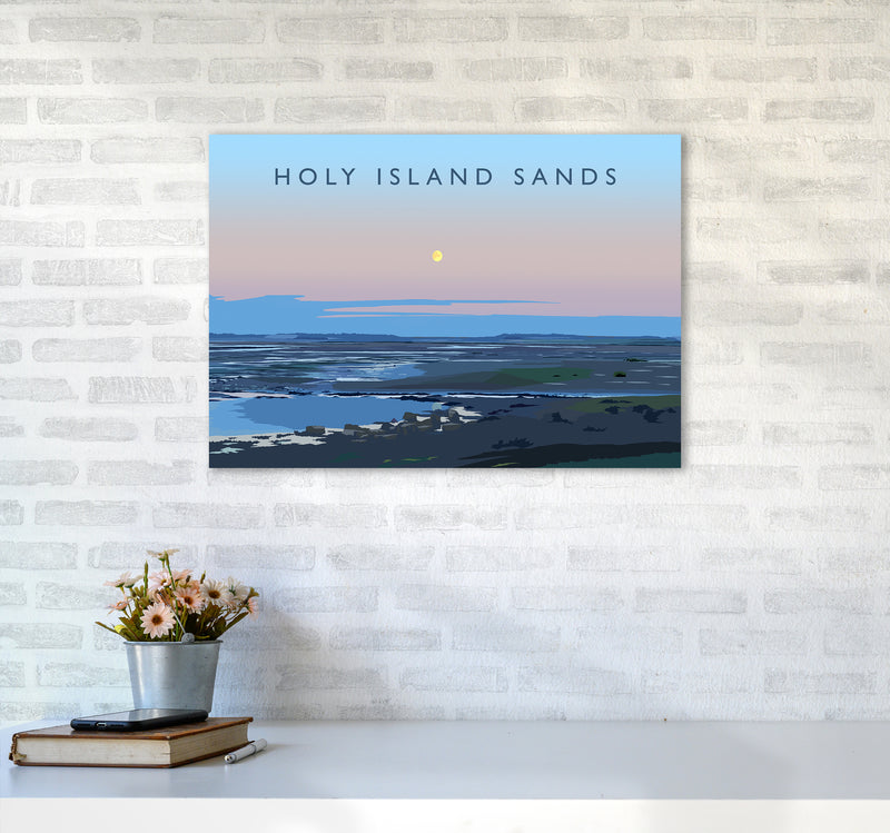 Holy Island Sands Travel Art Print by Richard O'Neill A2 Black Frame