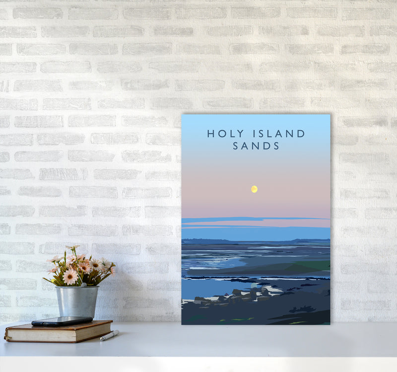 Holy Island Sands portrait Travel Art Print by Richard O'Neill A2 Black Frame