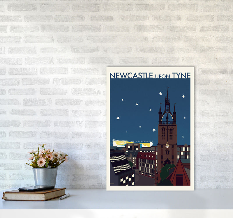 Newcastle upon Tyne 2 (Night) Travel Art Print by Richard O'Neill A2 Black Frame