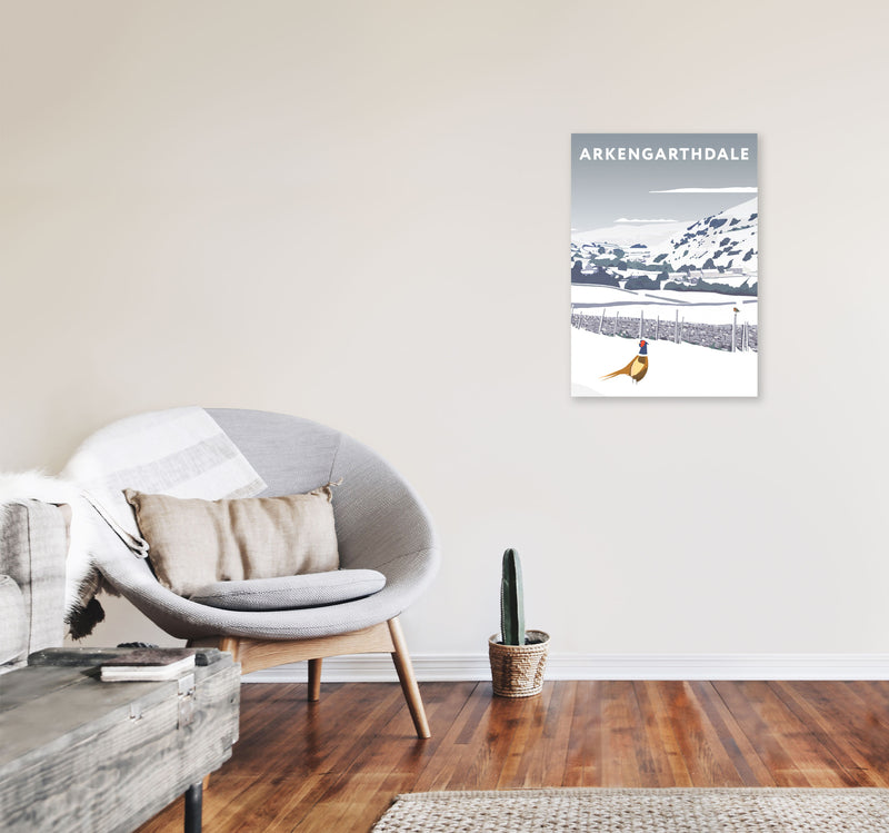 Arkengarthdale In Snow Portrait by Richard O'Neill A2 Black Frame