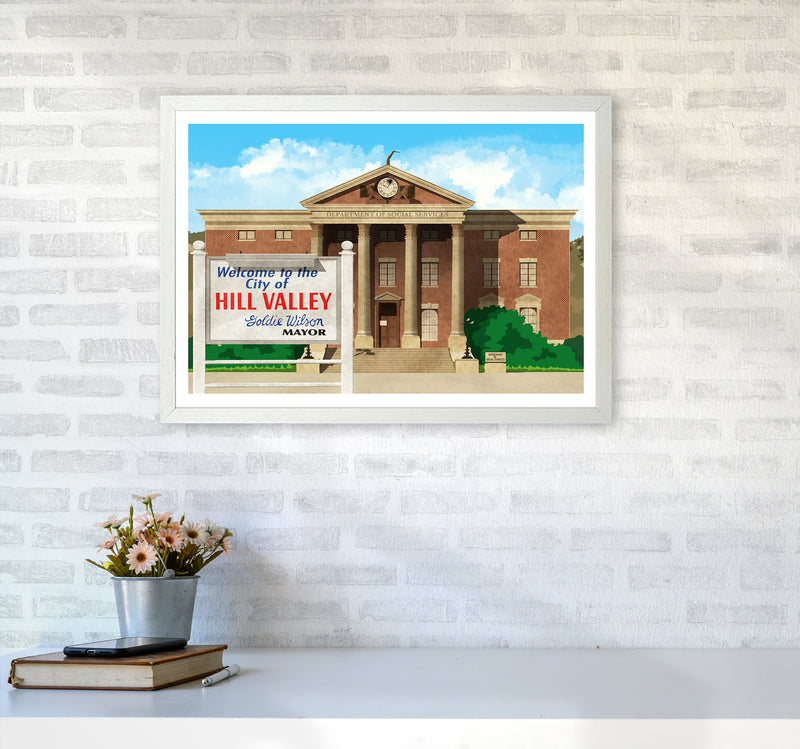 Hill Valley 1985 Revised Art Print by Richard O'Neill A2 Oak Frame