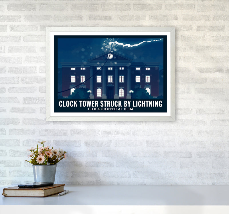 Clock Tower Struck By Lightning Art Print by Richard O'Neill A2 Oak Frame