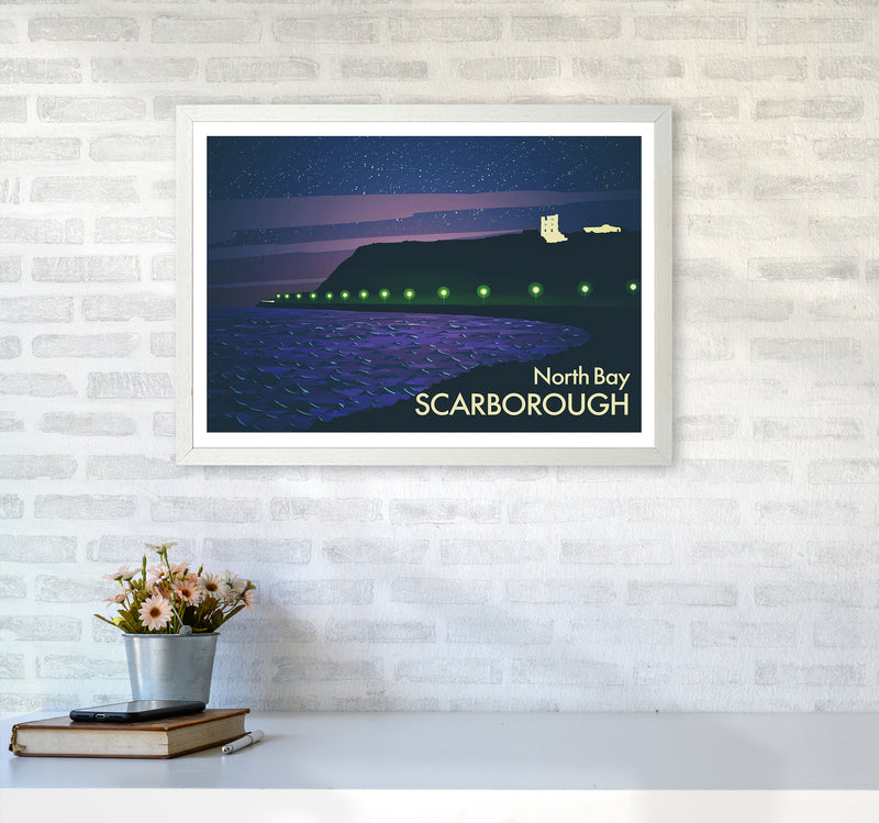 North Bay Scarborough (Night) Art Print by Richard O'Neill A2 Oak Frame