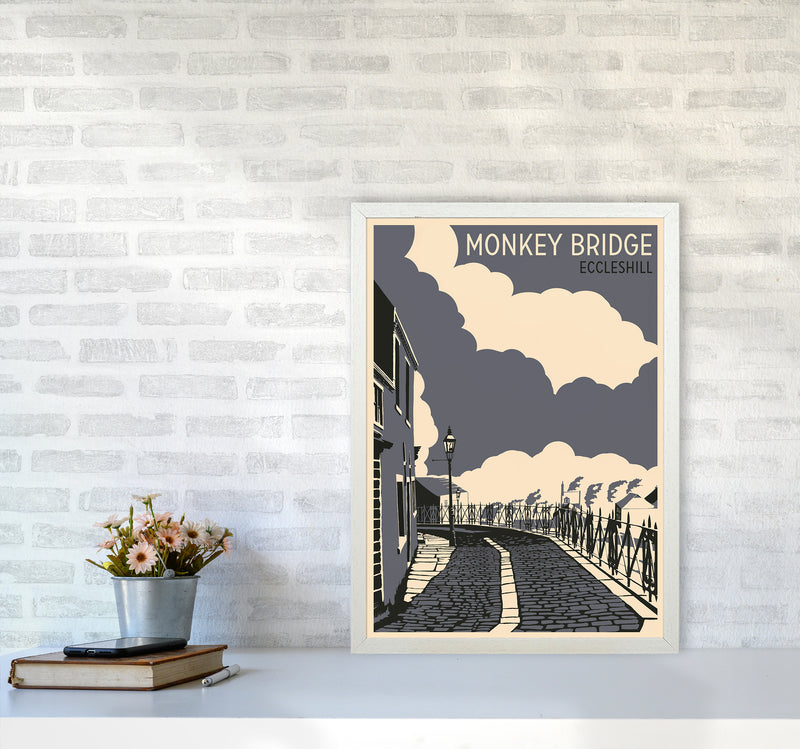 Monkey Bridge, Eccleshill Travel Art Print by Richard O'Neill A2 Oak Frame