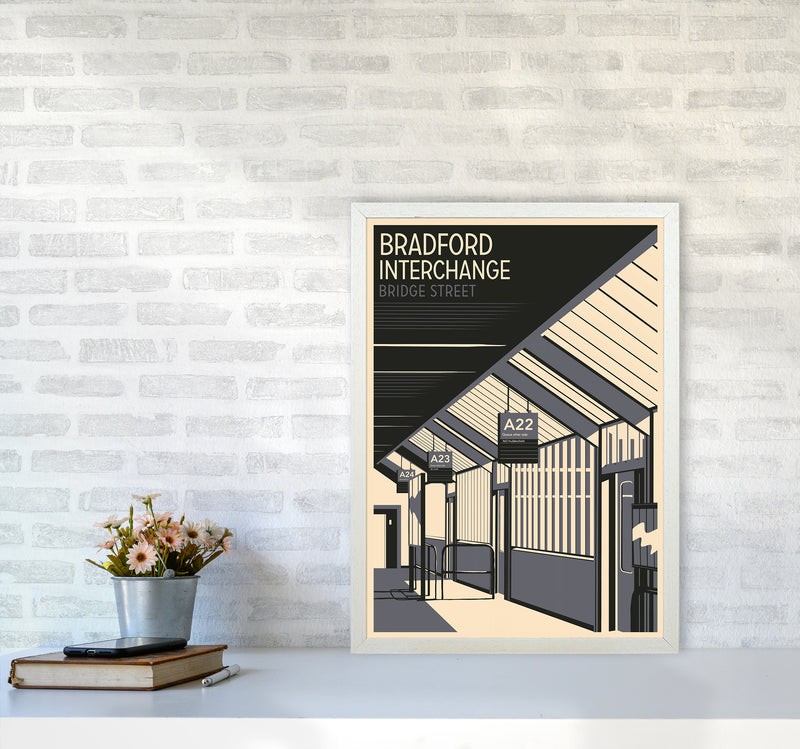 Bradford Interchange, Bridge Street portrait Travel Art Print by Richard O'Neill A2 Oak Frame