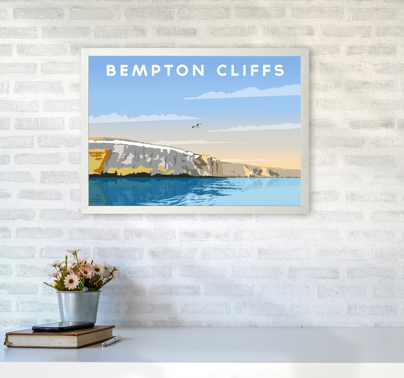 Bempton Cliffs Travel Art Print by Richard O'Neill A2 Oak Frame