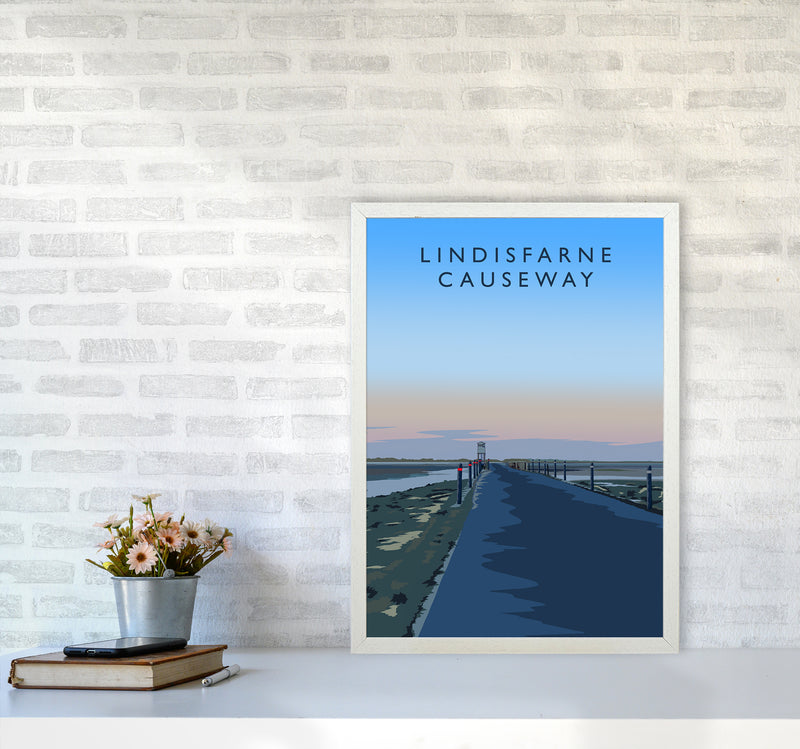Lindisfarne Causeway portrait Travel Art Print by Richard O'Neill A2 Oak Frame