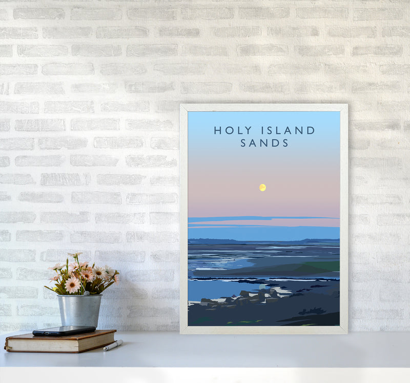 Holy Island Sands portrait Travel Art Print by Richard O'Neill A2 Oak Frame