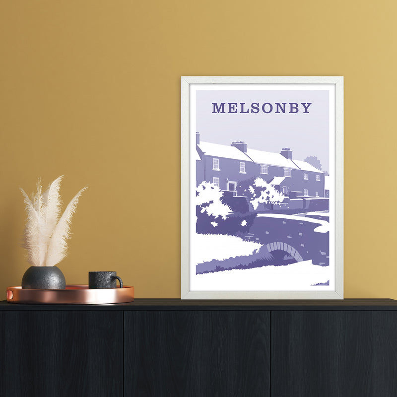 Melsonby (Snow) Portrait Travel Art Print by Richard O'Neill A2 Oak Frame