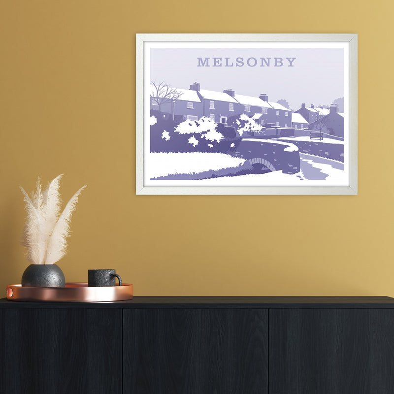 Melsonby (Snow) Travel Art Print by Richard O'Neill A2 Oak Frame