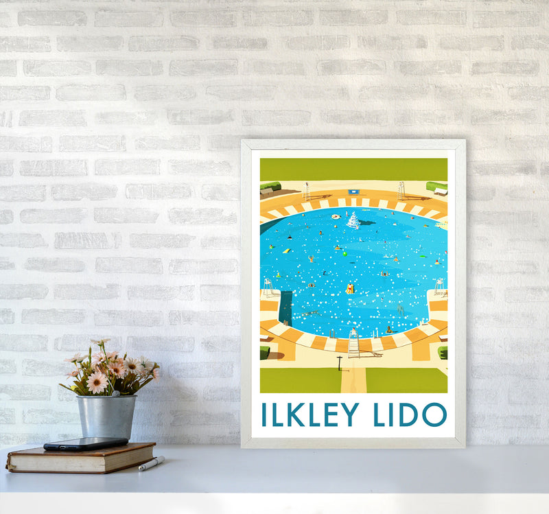 Ilkley Lido portrait Travel Art Print by Richard O'Neill A2 Oak Frame
