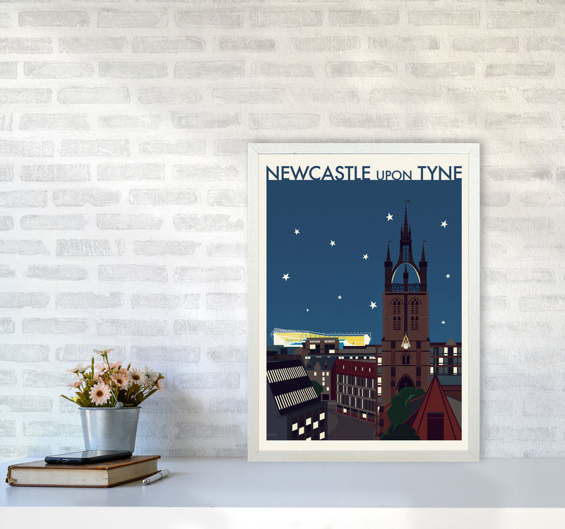 Newcastle upon Tyne 2 (Night) Travel Art Print by Richard O'Neill A2 Oak Frame