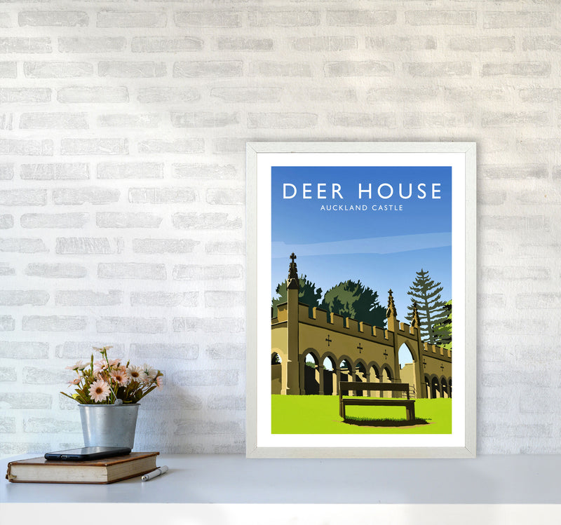 Deer House portrait Travel Art Print by Richard O'Neill A2 Oak Frame