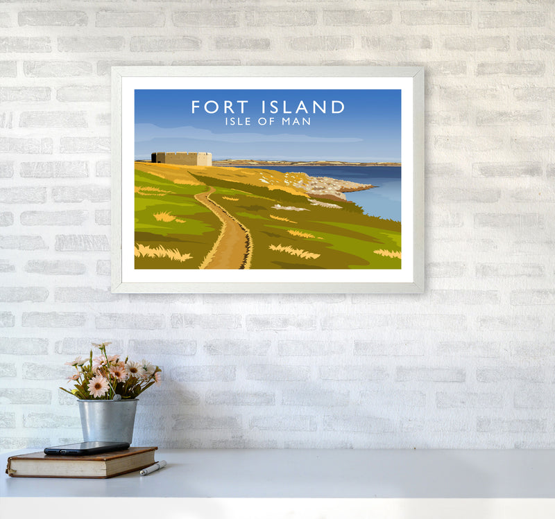 Fort Island Travel Art Print by Richard O'Neill A2 Oak Frame
