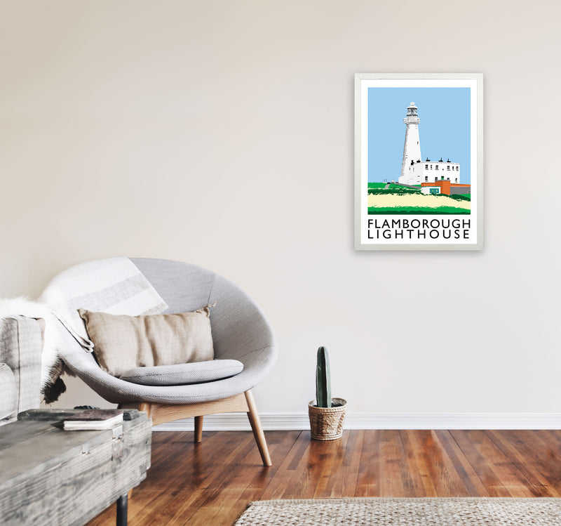 Flamborough Lighthouse Framed Digital Art Print by Richard O'Neill A2 Oak Frame