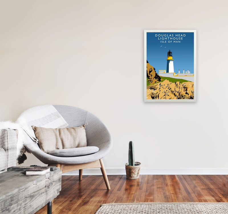 Douglas Head Lighthouse Isle of Man Framed Art Print by Richard O'Neill A2 Oak Frame
