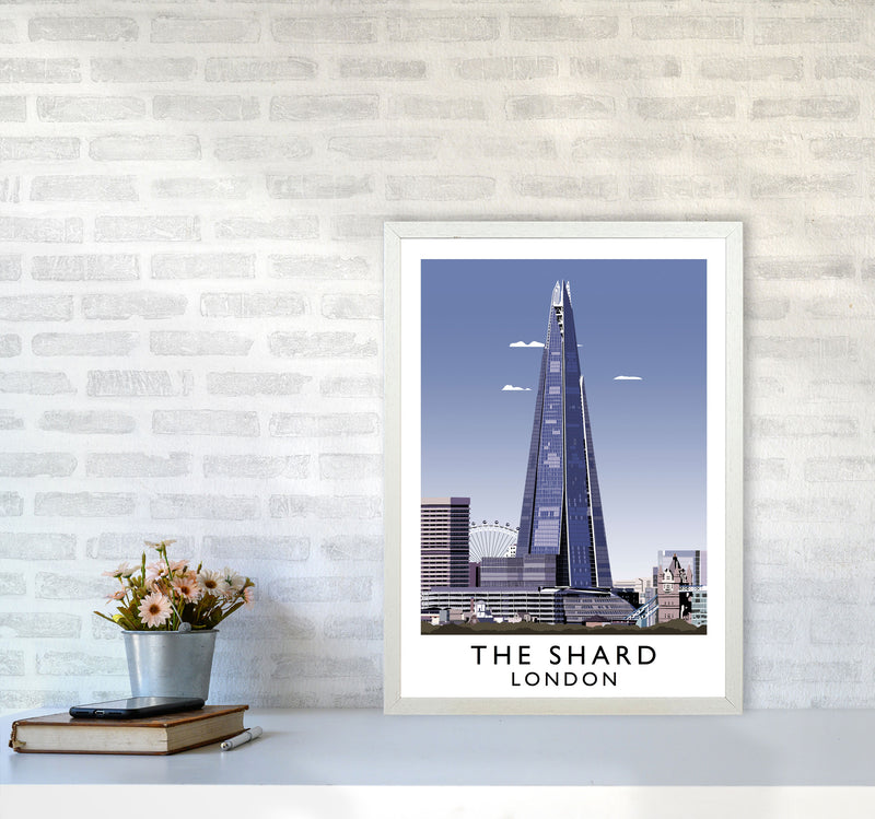 The Shard London Vintage Travel Art Poster by Richard O'Neill, Framed Wall Art Print, Cityscape, Landscape Art Gifts A2 Oak Frame