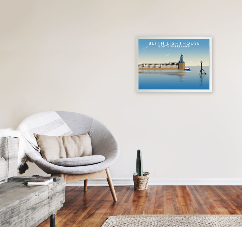 Blyth Lighthouse Northumberland Framed Digital Art Print by Richard O'Neill A2 Oak Frame