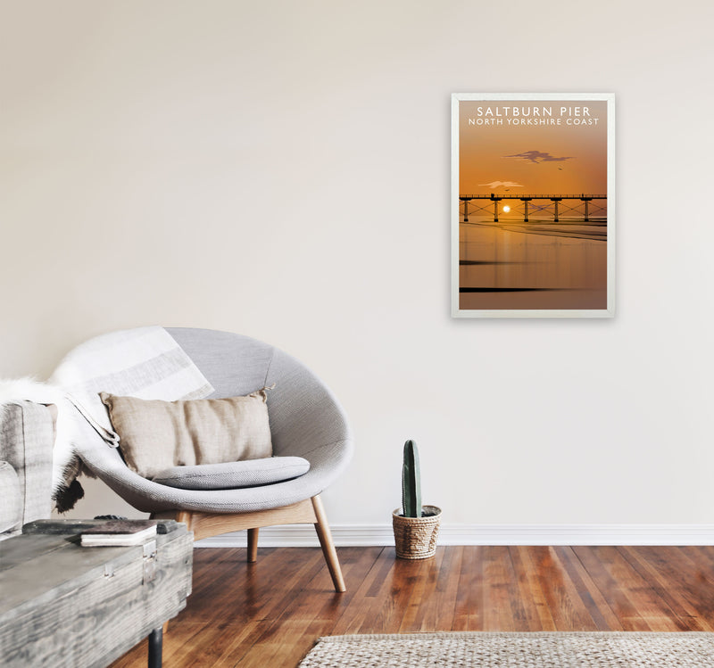 Saltburn Pier (Portrait) by Richard O'Neill Yorkshire Art Print, Travel Poster A2 Oak Frame