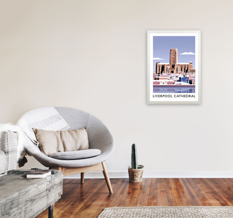 Liverpool Cathedral In Snow Portrait by Richard O'Neill A2 Oak Frame