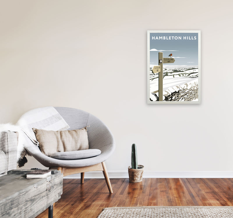 Hambleton Hills In Snow Portrait by Richard O'Neill A2 Oak Frame