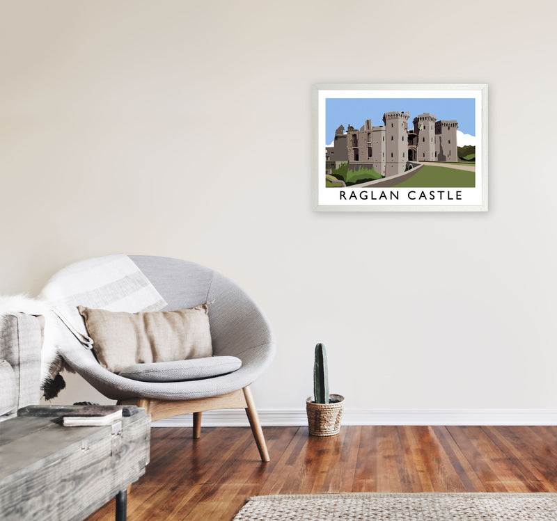 Raglan Castle Travel Art Print by Richard O'Neill, Framed Wall Art A2 Oak Frame