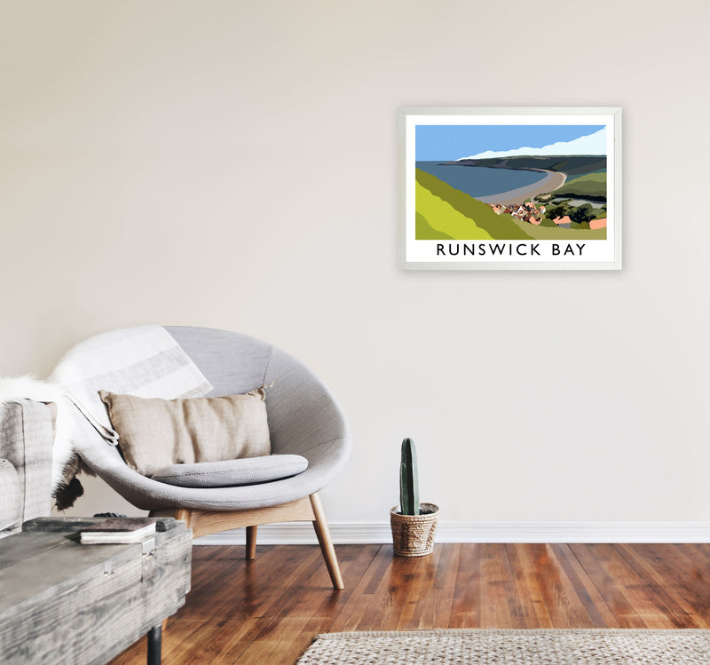 Runswick Bay Travel Art Print by Richard O'Neill, Framed Wall Art A2 Oak Frame