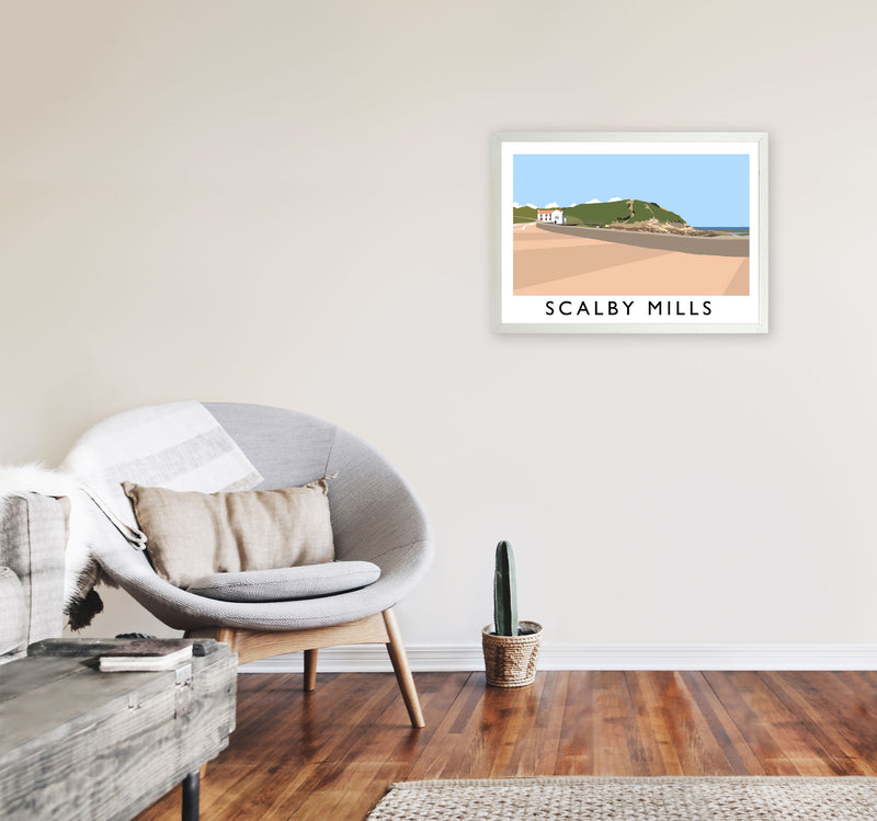 Scalby Mills Travel Art Print by Richard O'Neill, Framed Wall Art A2 Oak Frame