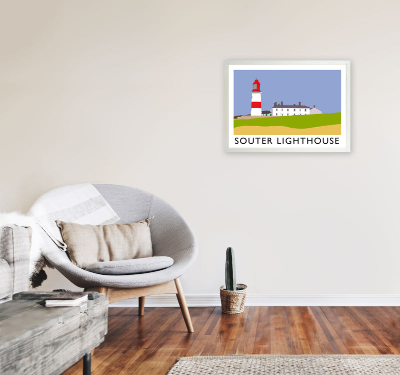 Souter Lighthouse Travel Art Print by Richard O'Neill, Framed Wall Art A2 Oak Frame