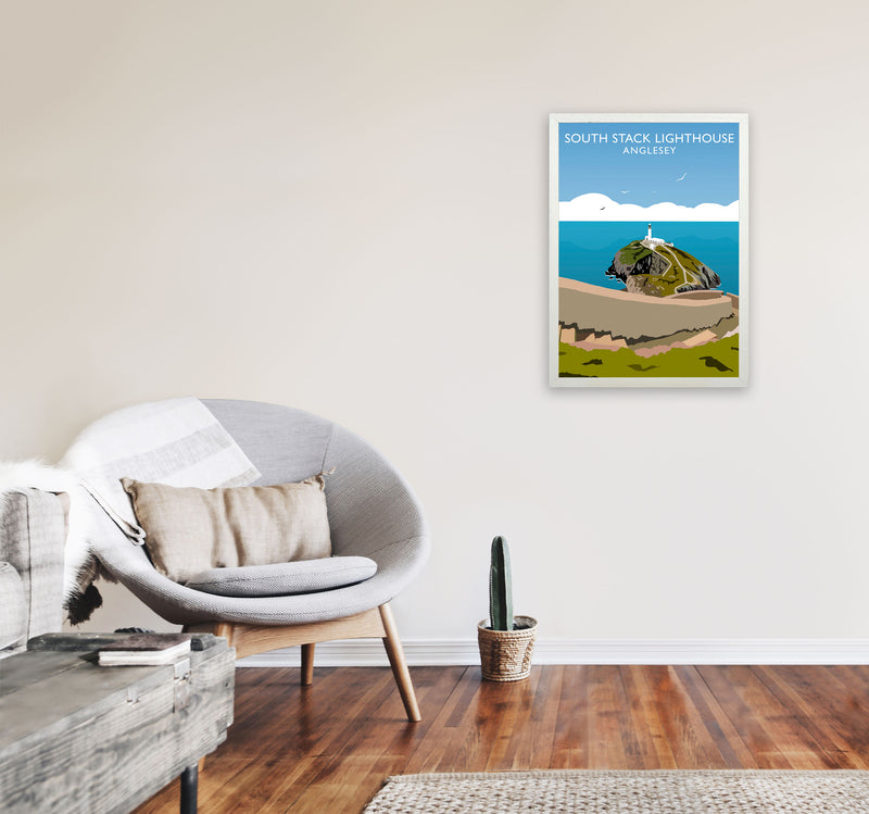 South Stack Lighthouse Anglesey Travel Art Print by Richard O'Neill A2 Oak Frame