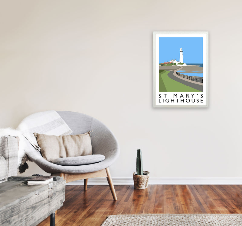 St Mary's Lighthouse Travel Art Print by Richard O'Neill A2 Oak Frame
