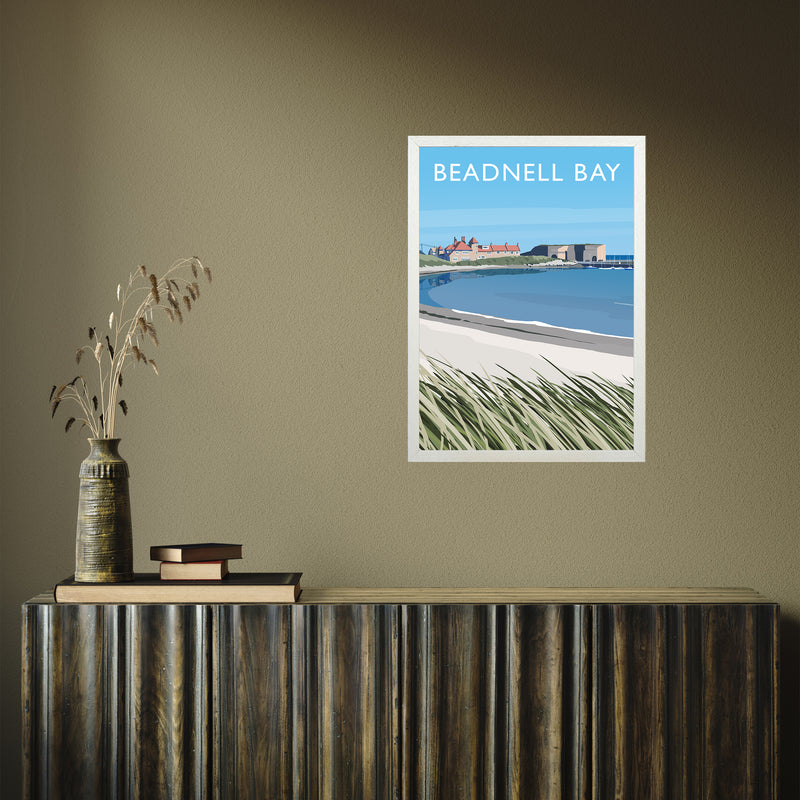 Beadnell Bay portrait by Richard O'Neill A2 White Frame