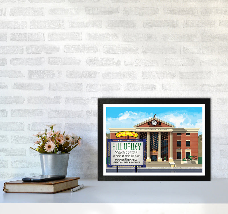 Hill Valley 2015 Revised Art Print by Richard O'Neill A3 White Frame