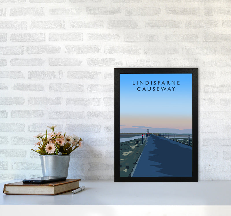 Lindisfarne Causeway portrait Travel Art Print by Richard O'Neill A3 White Frame