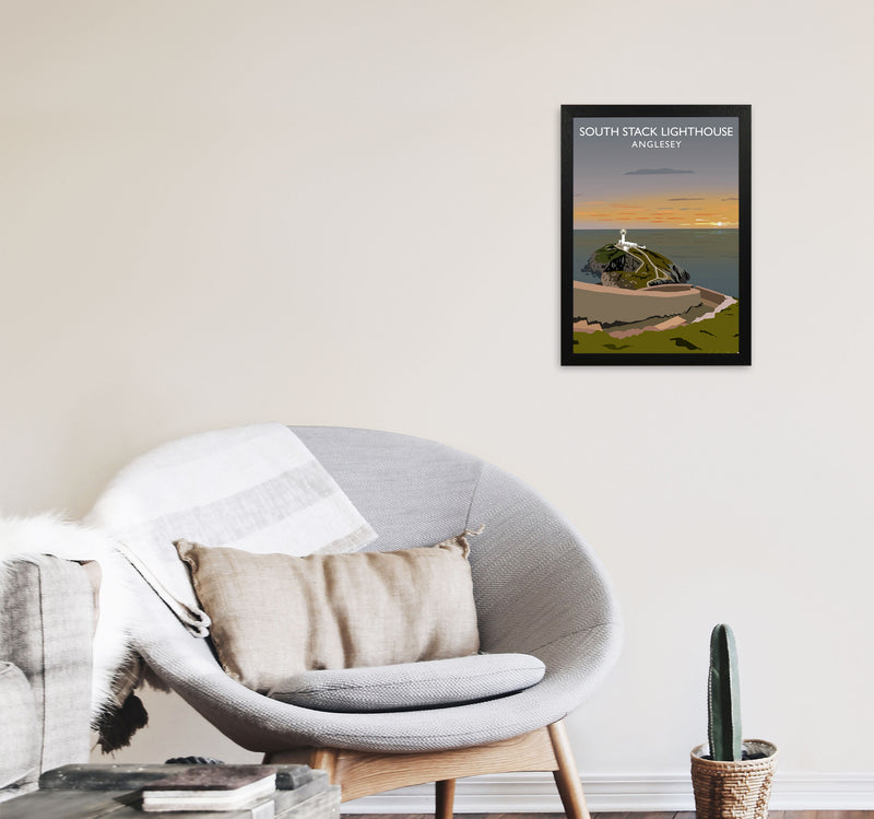 South Stack Lighthouse Anglesey Framed Digital Art Print by Richard O'Neill A3 White Frame
