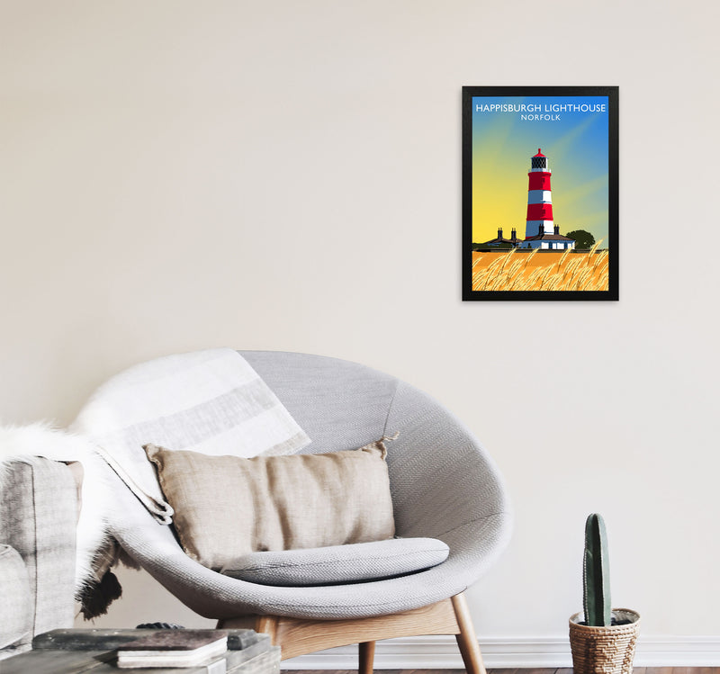 Happisburgh Lighthouse Norfolk Art Print by Richard O'Neill A3 White Frame