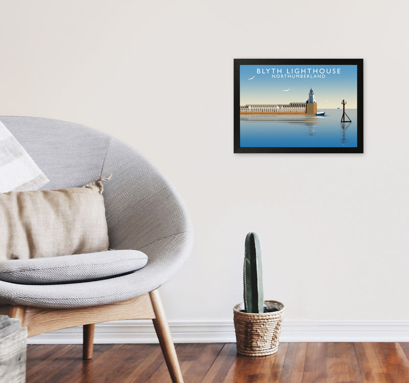 Blyth Lighthouse Northumberland Framed Digital Art Print by Richard O'Neill A3 White Frame