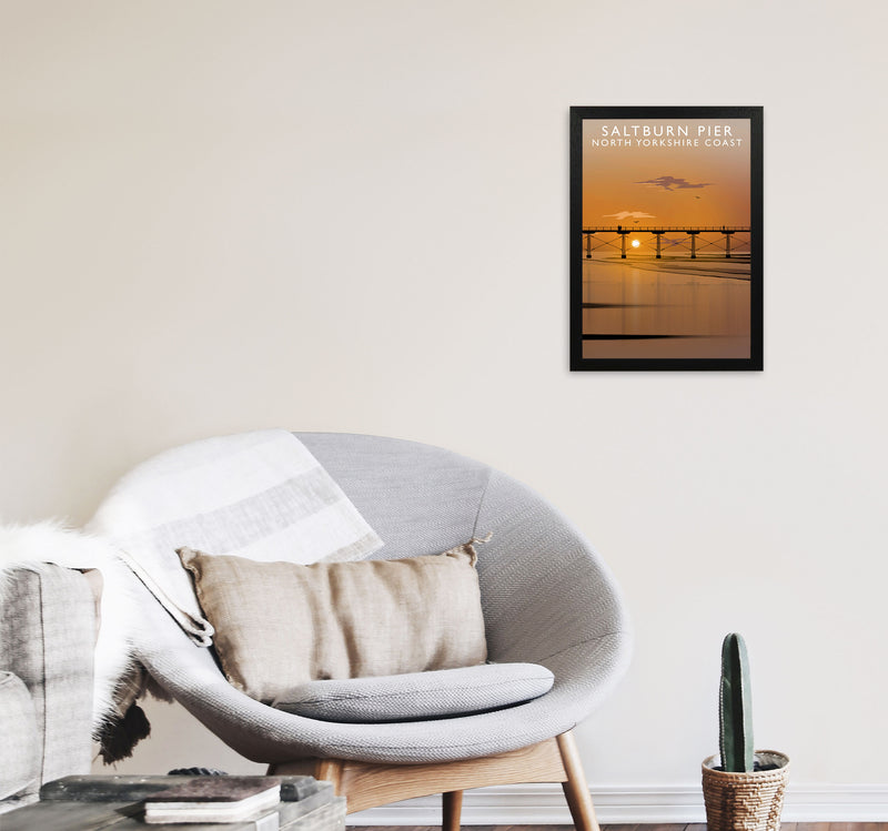 Saltburn Pier (Portrait) by Richard O'Neill Yorkshire Art Print, Travel Poster A3 White Frame