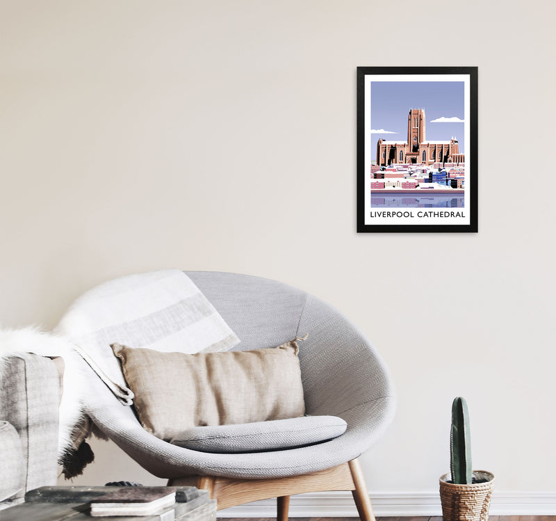 Liverpool Cathedral In Snow Portrait by Richard O'Neill A3 White Frame