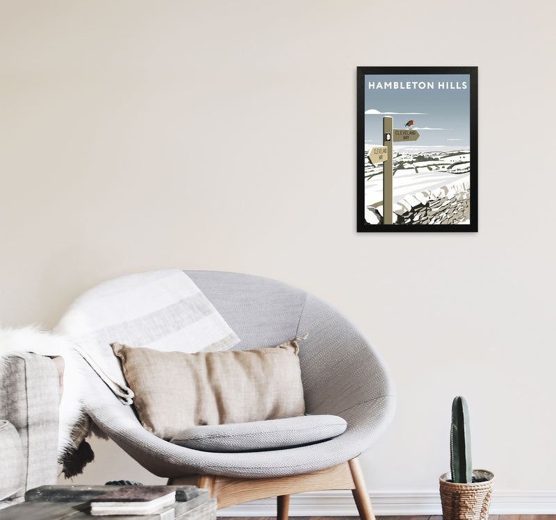 Hambleton Hills In Snow Portrait by Richard O'Neill A3 White Frame