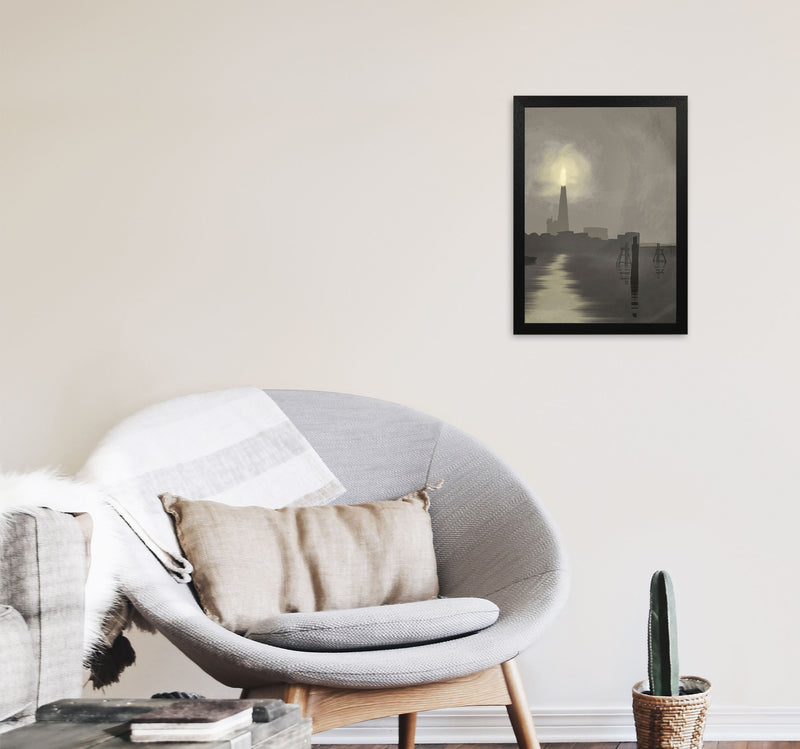 Shard In Fog Travel Art Print by Richard O'Neill, Framed Wall Art A3 White Frame