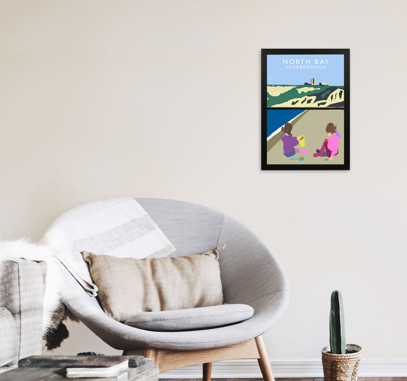 North Bay Scarborough Travel Art Print by Richard O'Neill, Framed Wall Art A3 White Frame