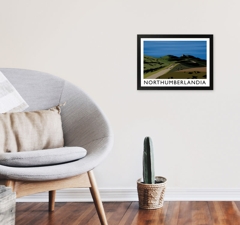 Northumberlandia Travel Art Print by Richard O'Neill, Framed Wall Art A3 White Frame